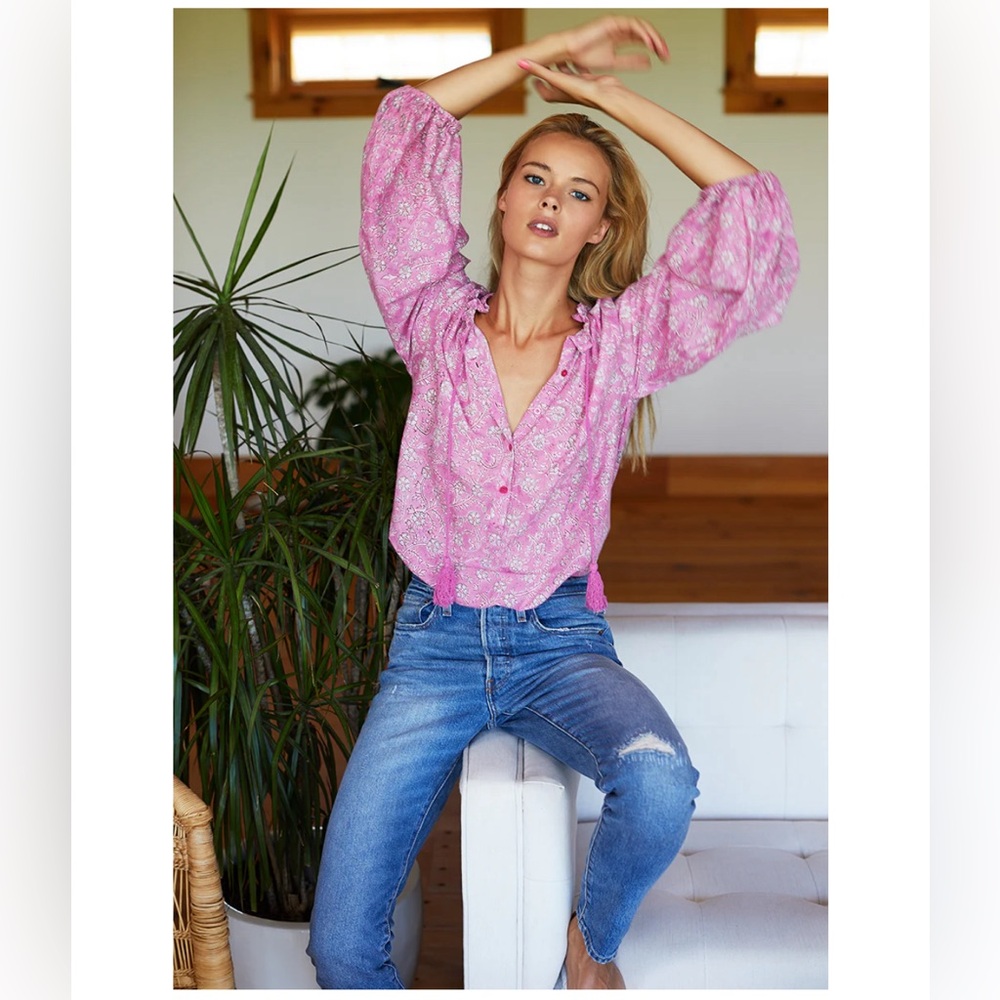 EUC Emerson Fry India Collection Bardot Blouse - Pink Crocus Organic S